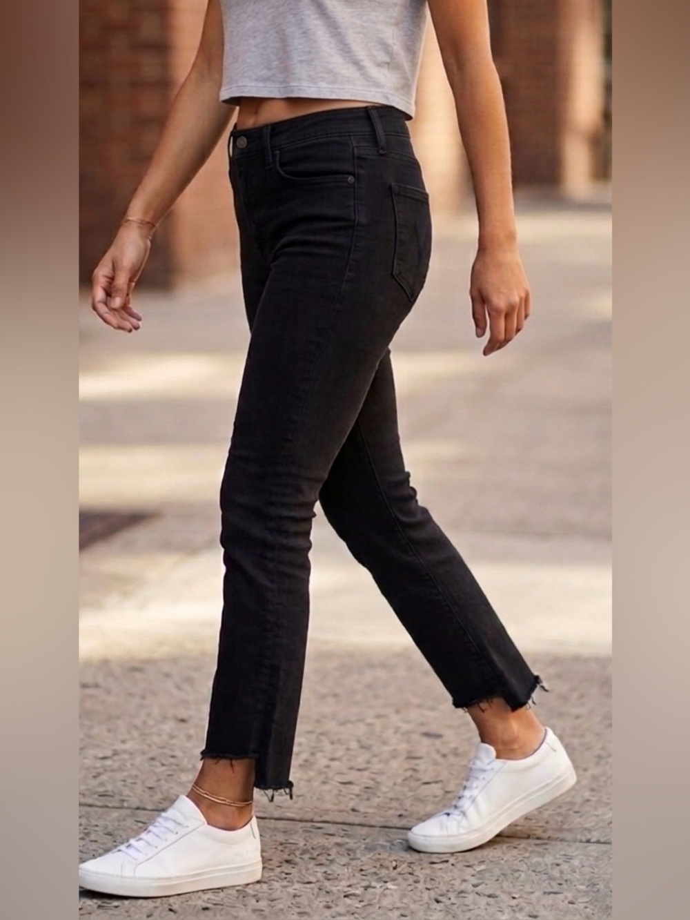 Mother The Insider Crop Step Fray Jeans Not Guilty Black Size 25